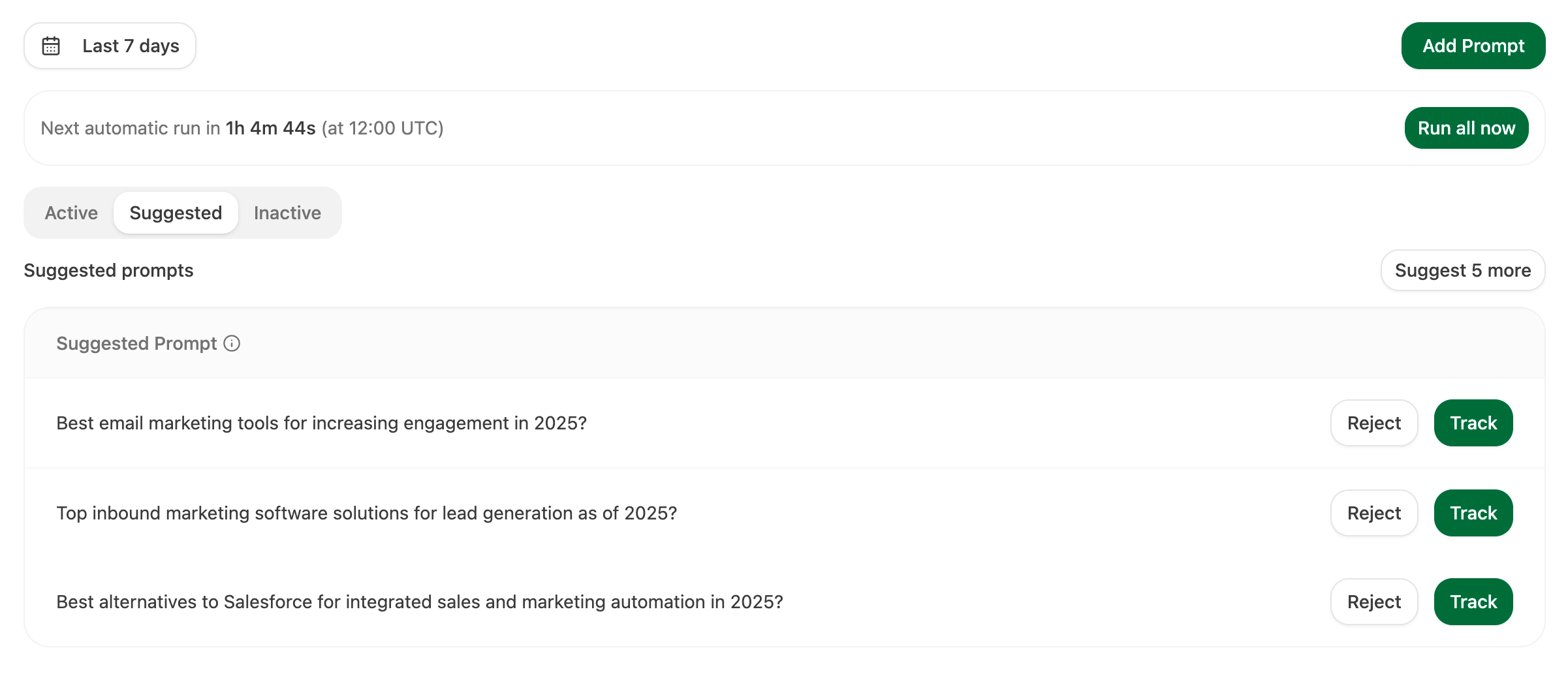 Prompt suggestion interface showing smart recommendations